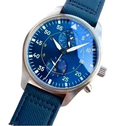 Luxury New Mens Mechanical Pilots Watch Automatic Blue Canvas Leather Fashion Watches