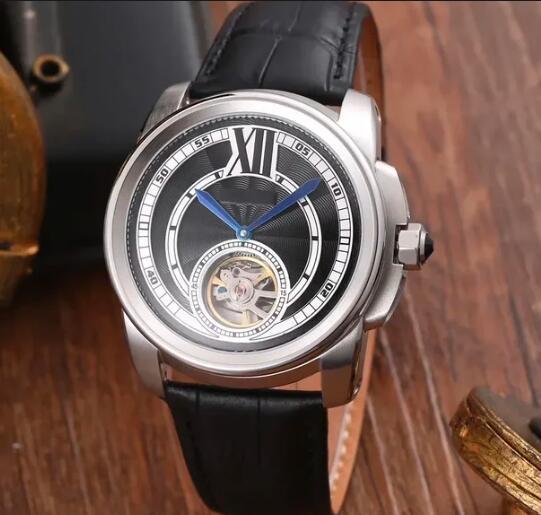 Luxury New Mens Mechanical Watch Automatic Tourbillion Rose Gold Black Brown Leather Fashion Watches