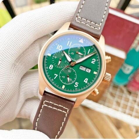 Luxury New Mens Sport Watch Multifunctional Automatic Mechanical 43mm Watches Brown Leather Gree Dial Relogio Masculino