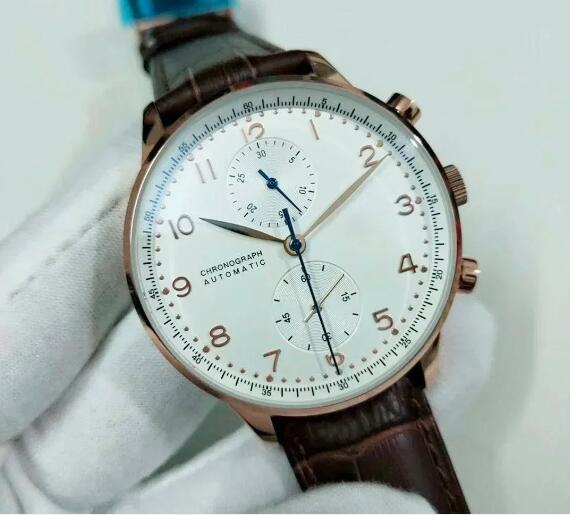 Luxury New Mens Mechanical Watch Rose Gold Automatic Brown Leather Sport Watches