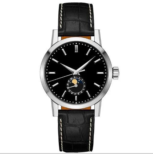 Luxury New Mechanical Watch Mens Automatic Moon Phase Black Leather Sport Watches