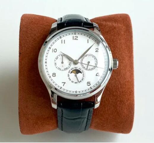 Luxury New Mens Automatic Mechanical Calendar Watch Stainless Steel MoonPhase Black Leather Sport Watches