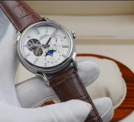 2023 New Mens Automatic Mechanical Watch Rose Gold Stainless Steel Black Leather Tourbillion MoonPhase Watches
