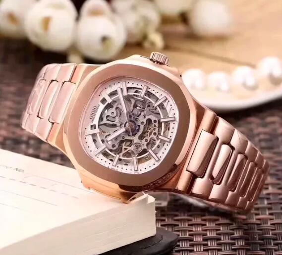 Luxury Mens Automatic Mechanical Watch Rose Gold Silver Black Skeleton Sapphire Transparent Tourbillion