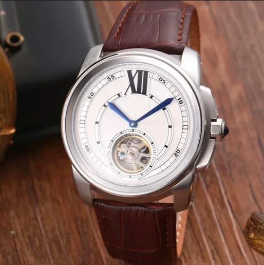 Luxury New Mens Mechanical Watch Automatic Tourbillion Rose Gold Black Brown Leather Fashion Watches