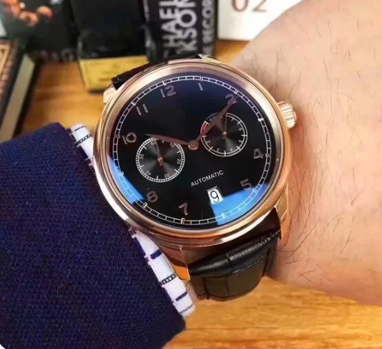 Luxury New Mens Mechanical Pilots Watch Automatic Rose Gold Black Leather Fashion Watches