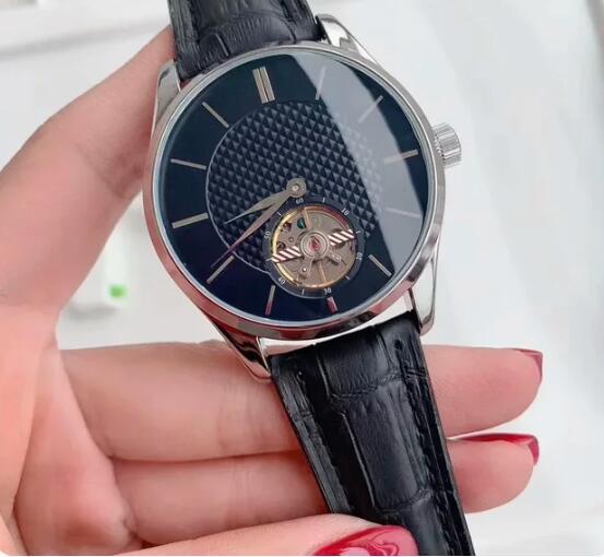 Luxury New Mens Mechanical Watch Automatic Brown Leather Black White Tourbillon Sport Watches