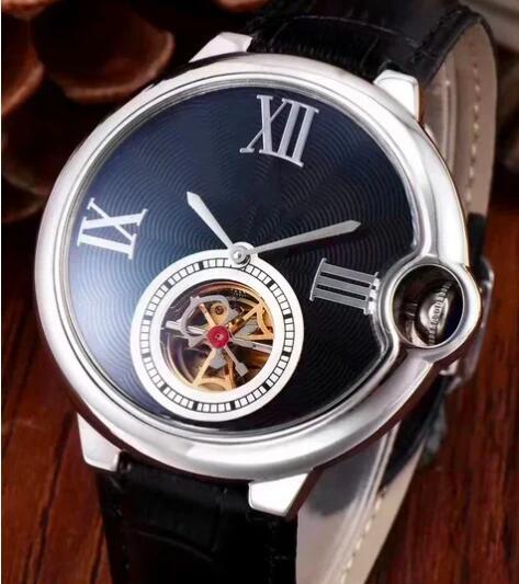 Luxury New Mens Mechanical Watch Automatic Rose Gold Black Leather Tourbillon Fashion Watches