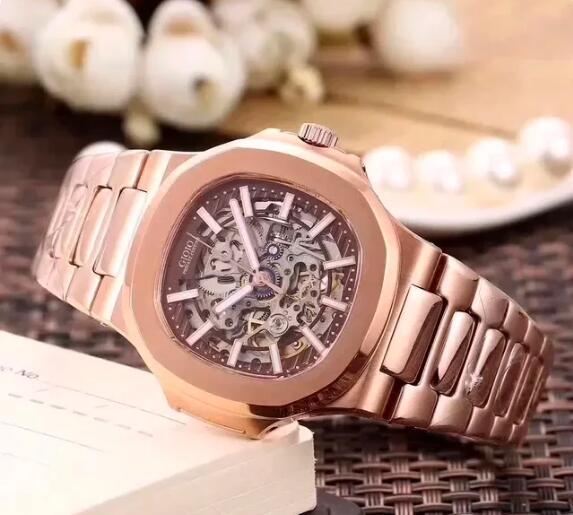 Luxury Mens Automatic Mechanical Watch Rose Gold Silver Black Skeleton Sapphire Transparent Tourbillion
