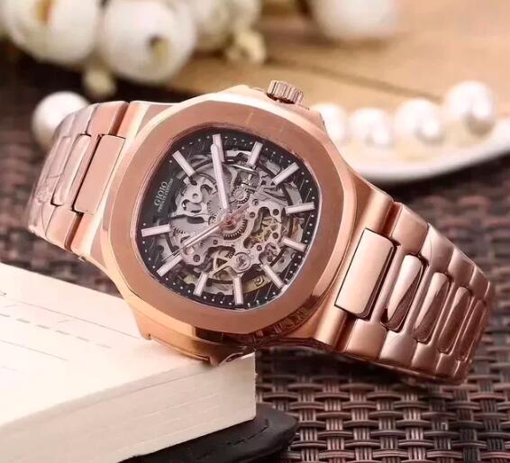 Luxury Mens Automatic Mechanical Watch Rose Gold Silver Black Skeleton Sapphire Transparent Tourbillion