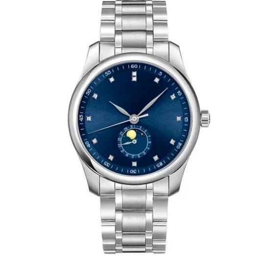 Luxury New Mens Watch Moon Phase Mechanical Automatic Master 904L Steel Blue Brown Leather Collection 40mm Watches