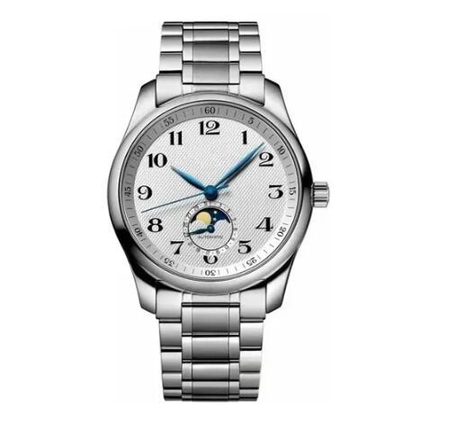 Luxury New Mens Mechanical Automatic Self Wind Watch Moon Phase Stainless Steel Bracelet Blue White Dial Sapphire Glass