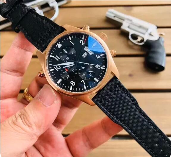 Luxury New Mens Mechanical Watch Rose Gold Automatic Brown Leather Blue Pilots Fashion Watches
