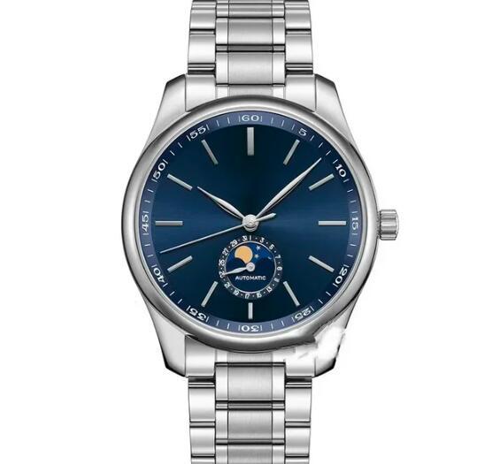 Luxury New Mens Watch Moon Phase Mechanical Automatic Master 904L Steel Blue Brown Leather Collection 40mm Watches