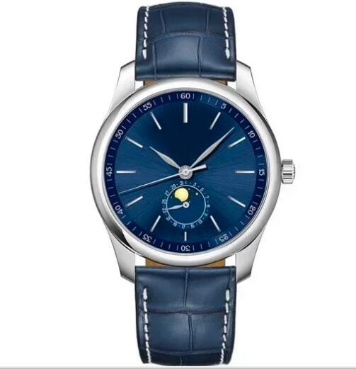 Luxury New Mens Watch Moon Phase Mechanical Automatic Master 904L Steel Blue Brown Leather Collection 40mm Watches
