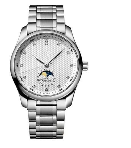 Luxury New Mens Mechanical Automatic Self Wind Watch Moon Phase Stainless Steel Bracelet Blue White Dial Sapphire Glass