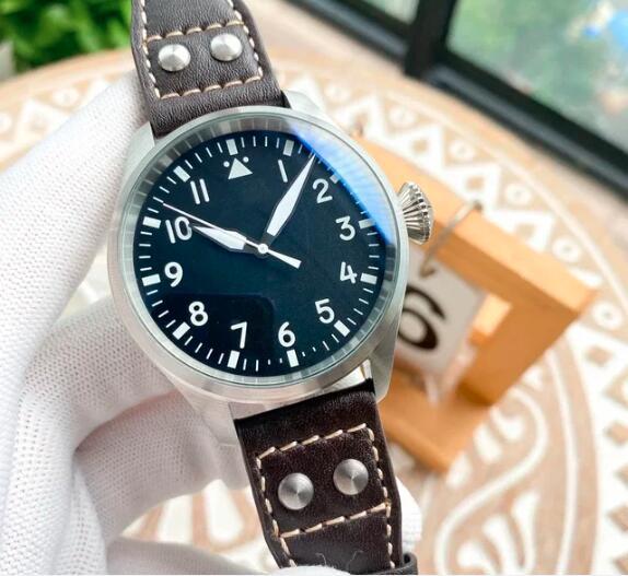 Luxury New Mens Pilot Automatic Mechanical Watch Brown Leather Green Black Dial Fashion Watches