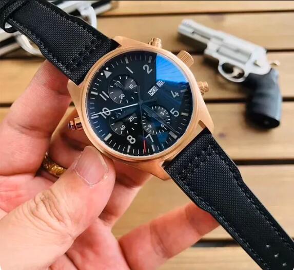 Luxury New Mens Mechanical Watch Rose Gold Automatic Brown Leather Blue Pilots Fashion Watches