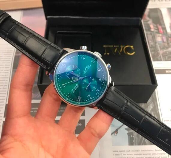 Luxury Mens Automatic Mechanical Watch Silver Green Black Leather Blue Stainless Steel Sapphire