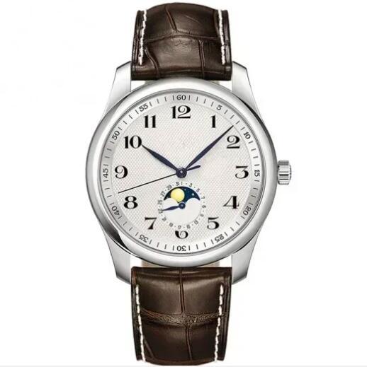 Luxury New Mens Watch Moon Phase Mechanical Automatic Master 904L Steel Blue Brown Leather Collection 40mm Watches