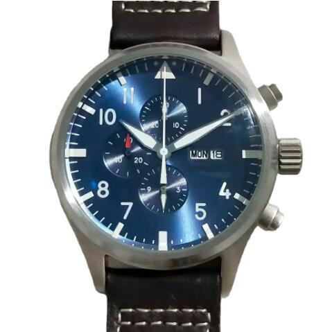 Luxury New Mens Mechanical Watch Automatic Pilots Black Leather Blue Fashion Watches