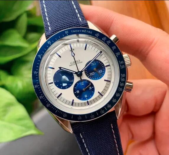 New Mens Automatic Mechanical Watch Stainless Steel Blue Canvas Leather Sapphire Ceramic Bezel