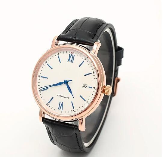 Luxury New Mens Sport Watch Rose Gold Black Leather Automatic Mechanical Movement 40mm Men's Watches Relogio Masculino