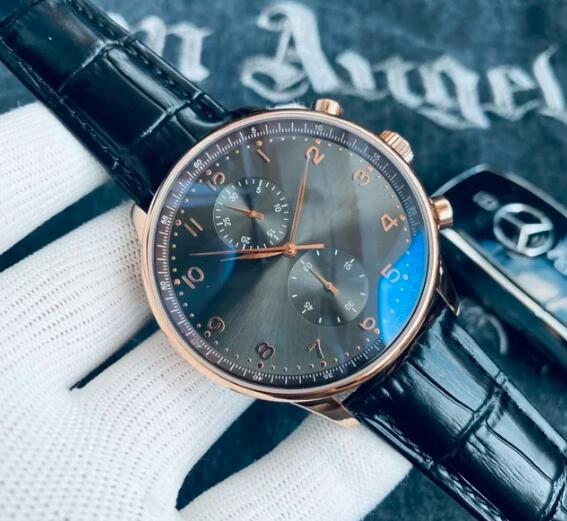 Top Luxury Brand High Quality Dial 43mm Automatic Watch for Men Mechanical Portuguese series Black Leather Business Wristwatch