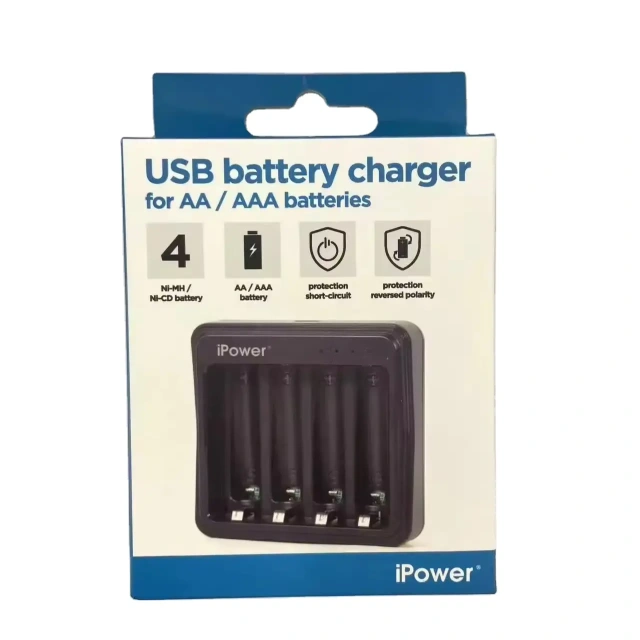 USB to C 4 Slots rechargeable battery charger For AA AAA Ni-mh and Nicd