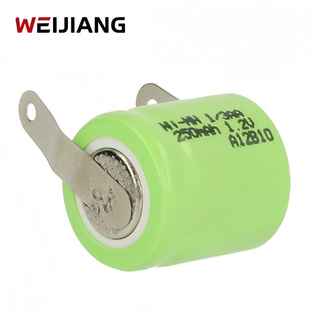 1/3AA Ni-MH Rechargeable Button Cell Battery 250mAh 1.2V with Solder Tabs | Weijiang Power OEM Battery Factory