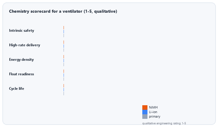 animated chemistry comparison for ventilator high-rate life-support battery
