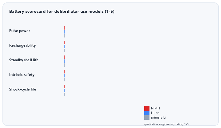 animated chemistry and use-model selection matrix for defibrillator batteries