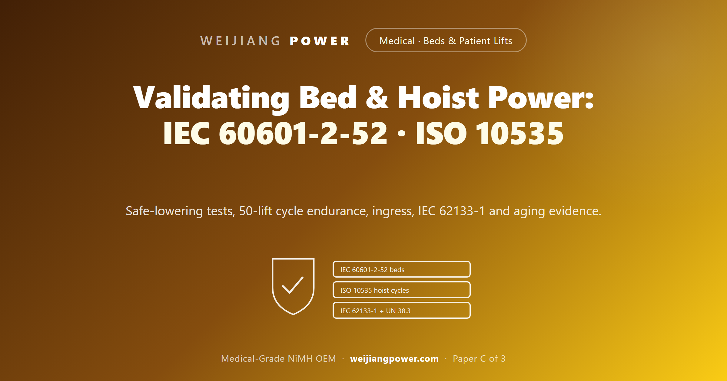 hospital bed hoist battery validation IEC 60601-2-52 ISO 10535 testing