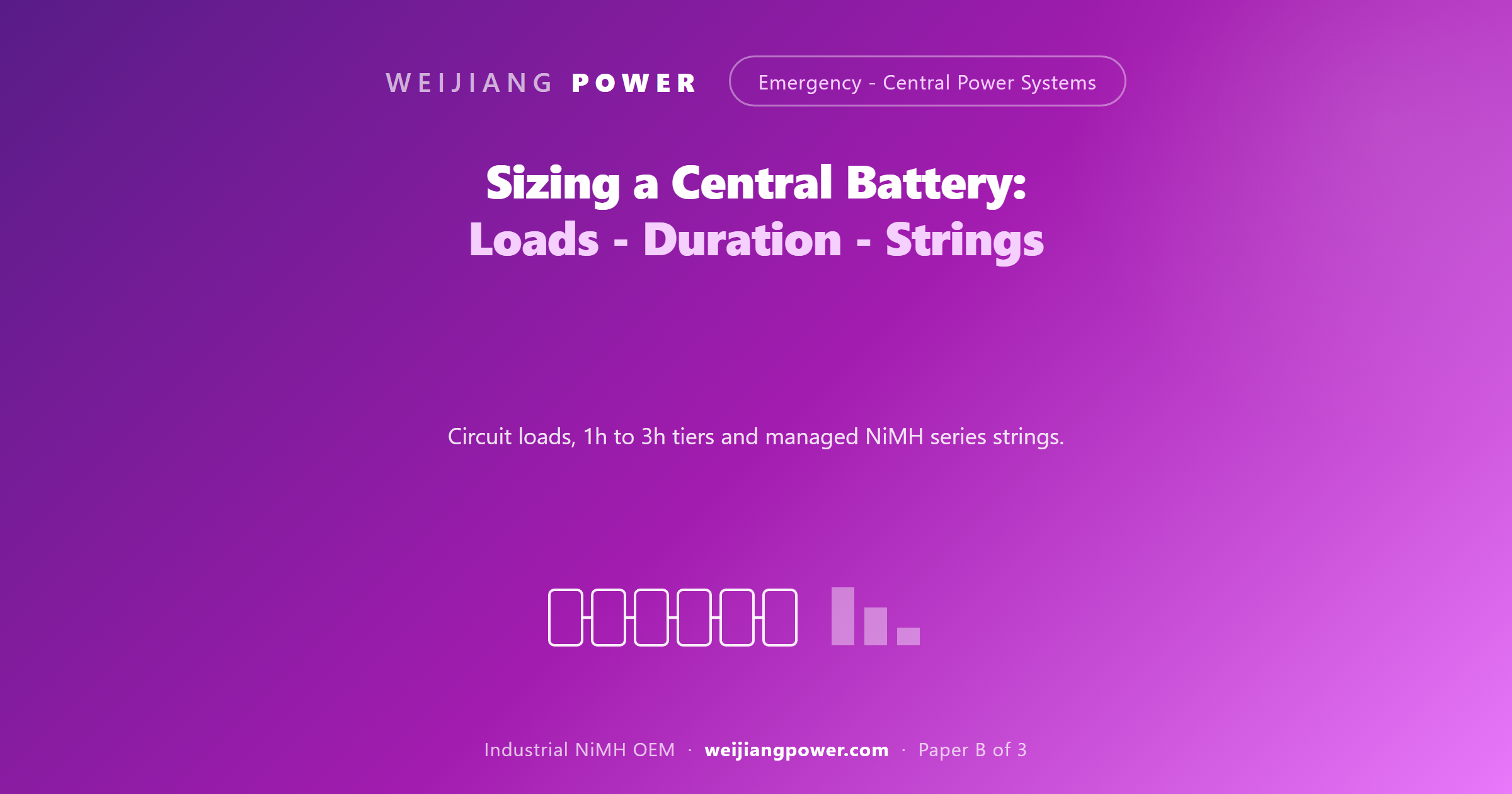 sizing central emergency battery bank circuit loads duration tiers NiMH strings versus VRLA