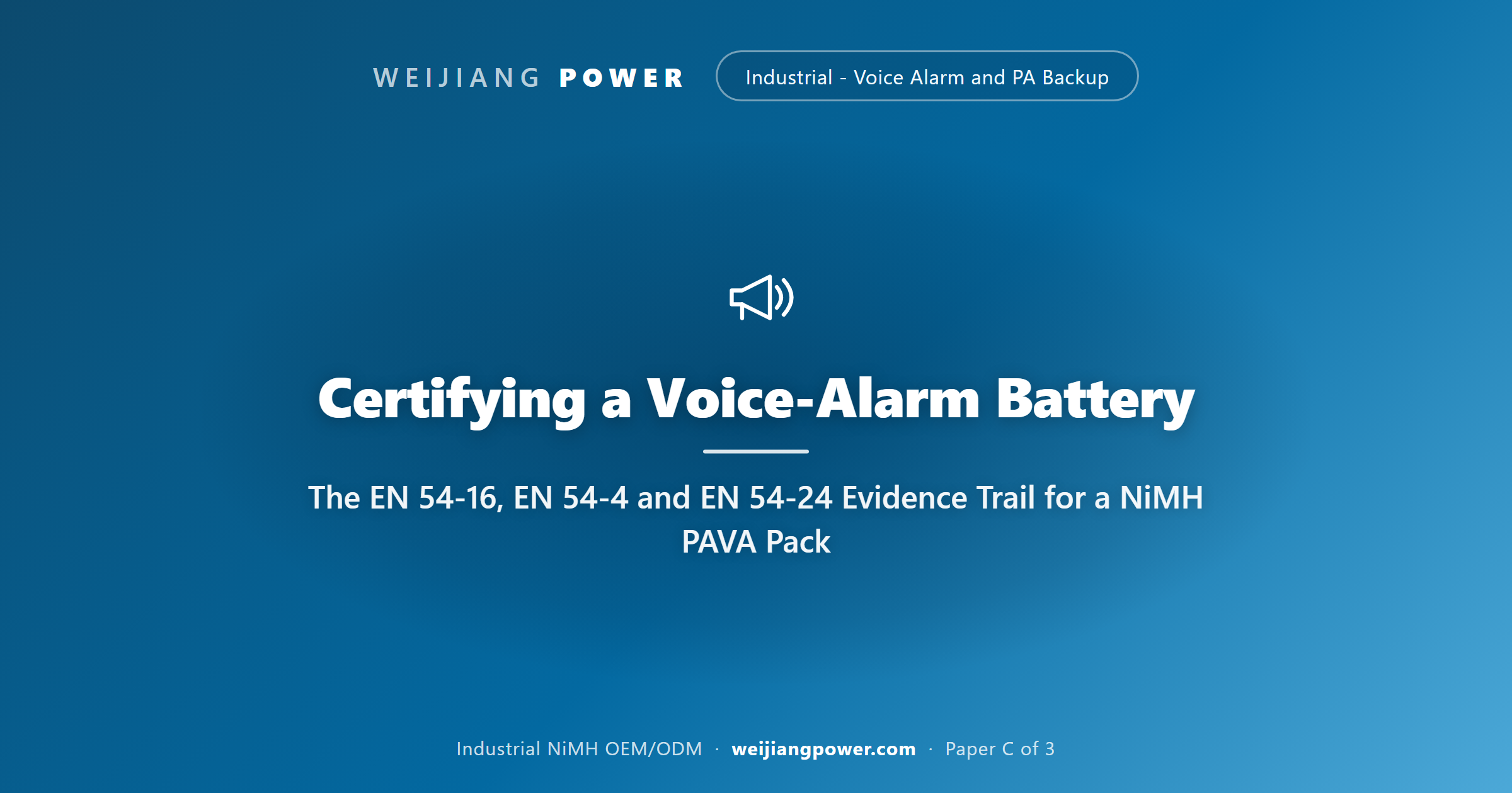 Academic cover for certifying a NiMH voice-alarm battery against EN 54-16 and EN 54-4