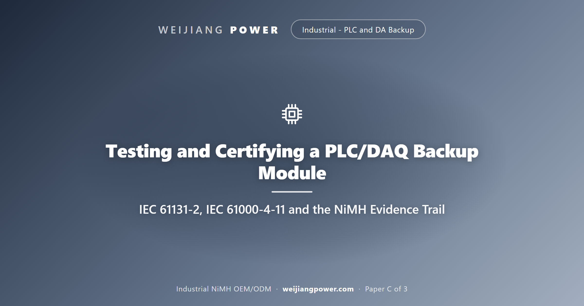 Academic cover for testing a NiMH PLC backup module against IEC 61131-2 and IEC 61000-4-11
