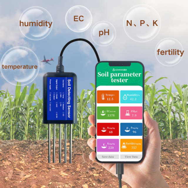 Multi-Parameter 8-in-1 Soil Sensor pH NPK Moisture Fertility Monitoring for Lawn and Agriculture