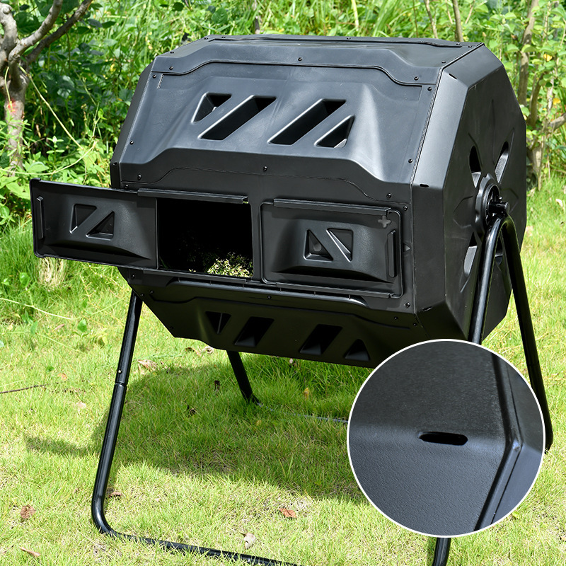 Dual Chamber Outdoor Tumbling Compost Bin Large Rotating Garden Waste Tumbler for Fast Decomposition