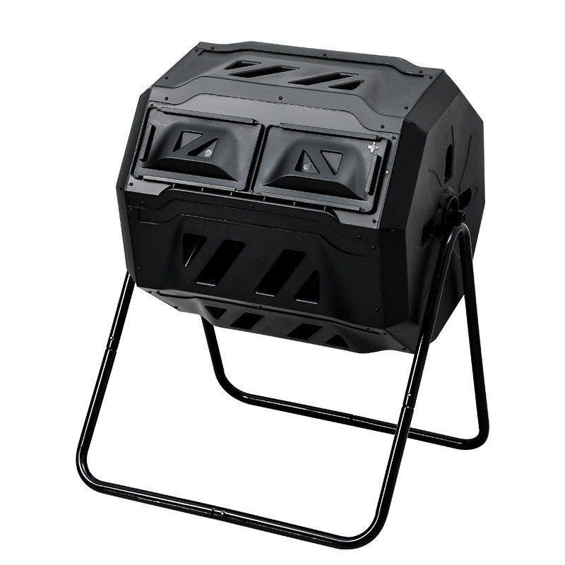 Dual Chamber Outdoor Tumbling Compost Bin Large Rotating Garden Waste Tumbler for Fast Decomposition