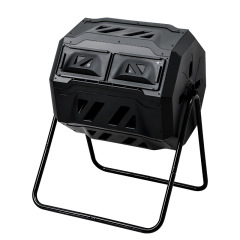 Dual Chamber Outdoor Tumbling Compost Bin Large Rotating Garden Waste Tumbler for Fast Decomposition