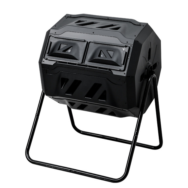 Dual Chamber Outdoor Tumbling Compost Bin Large Rotating Garden Waste Tumbler for Fast Decomposition