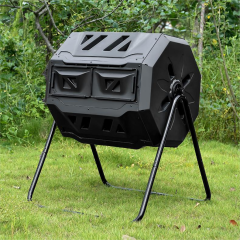 Dual Chamber Outdoor Tumbling Compost Bin Large Rotating Garden Waste Tumbler for Fast Decomposition