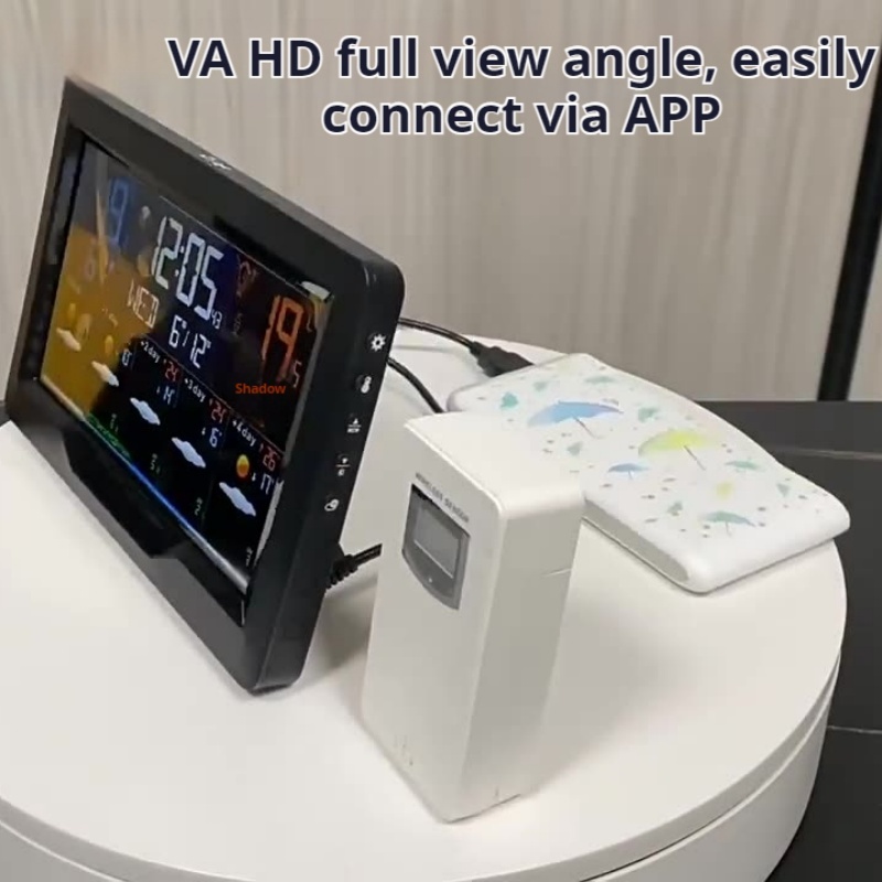 Color Screen Weather Station LCD Clock Large Screen Indoor and Outdoor Temperature and Humidity Alarm Clock RF Radio Wave We