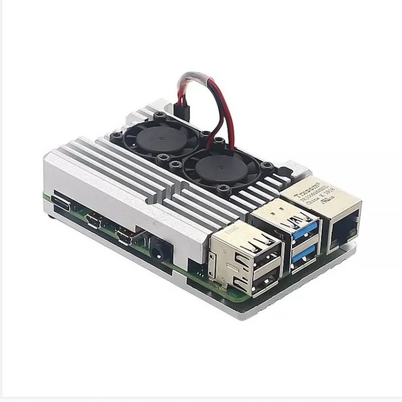 Raspberry Pi 4 Aluminum Case with Dual Cooling Fan Metal Shell Black Enclosure for RPI Raspberry Pi 4B