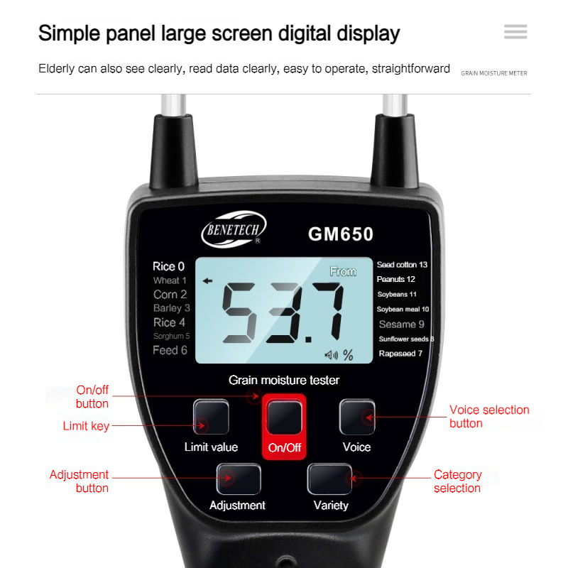 Digital Multifunctional LCD Grain Moisture Tester Water Content Analyzer Smart Sensor Use Probe Humidity Tester for Wheat Corn