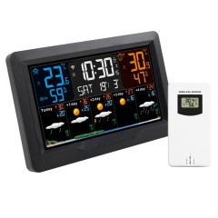 Color Screen Weather Station LCD Clock Large Screen Indoor and Outdoor Temperature and Humidity Alarm Clock RF Radio Wave We
