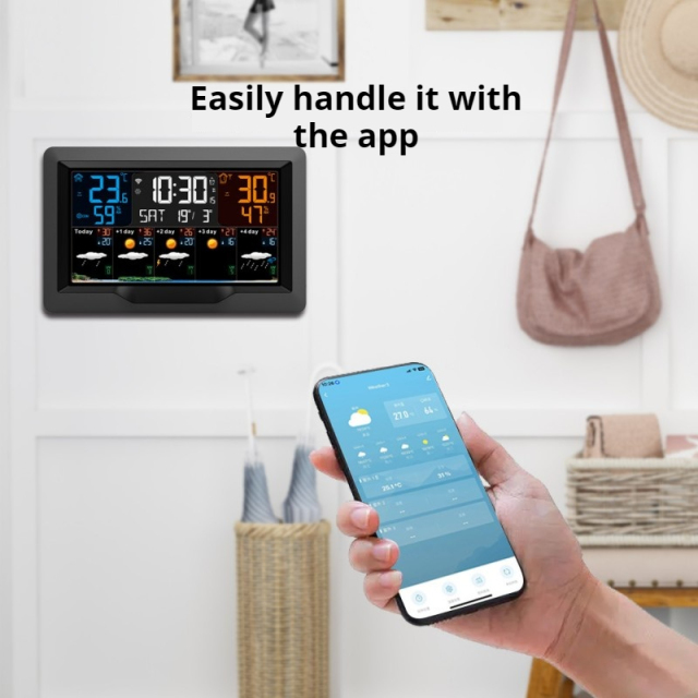 Color Display Weather Station Digital Alarm Clock Indoor Outdoor Temperature and Humidity Sensor