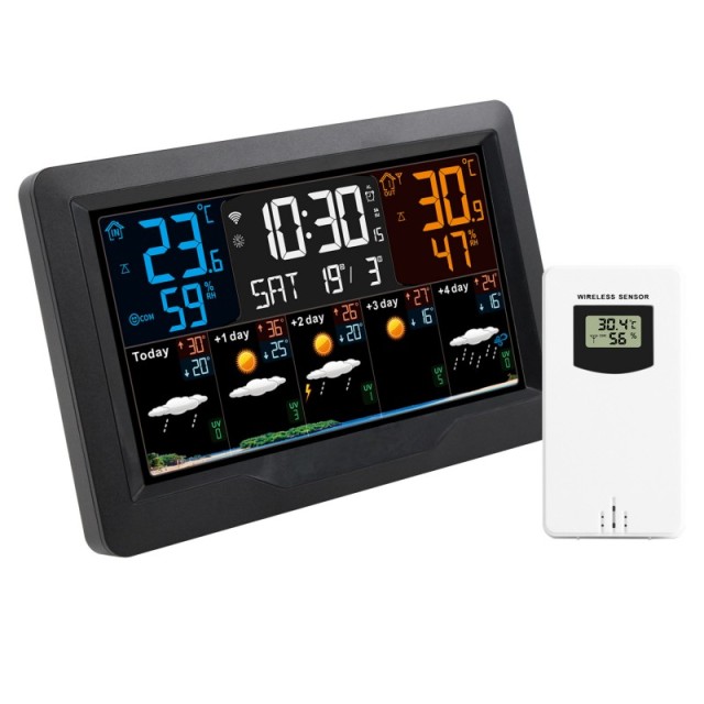 Color Display Weather Station Digital Alarm Clock Indoor Outdoor Temperature and Humidity Sensor