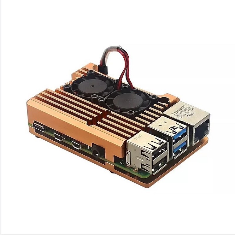 For Raspberry Pi 4 Model B Aluminum Case with Dual Cooling Fan Metal Shell Enclosure for RPI Raspberry Pi 4B