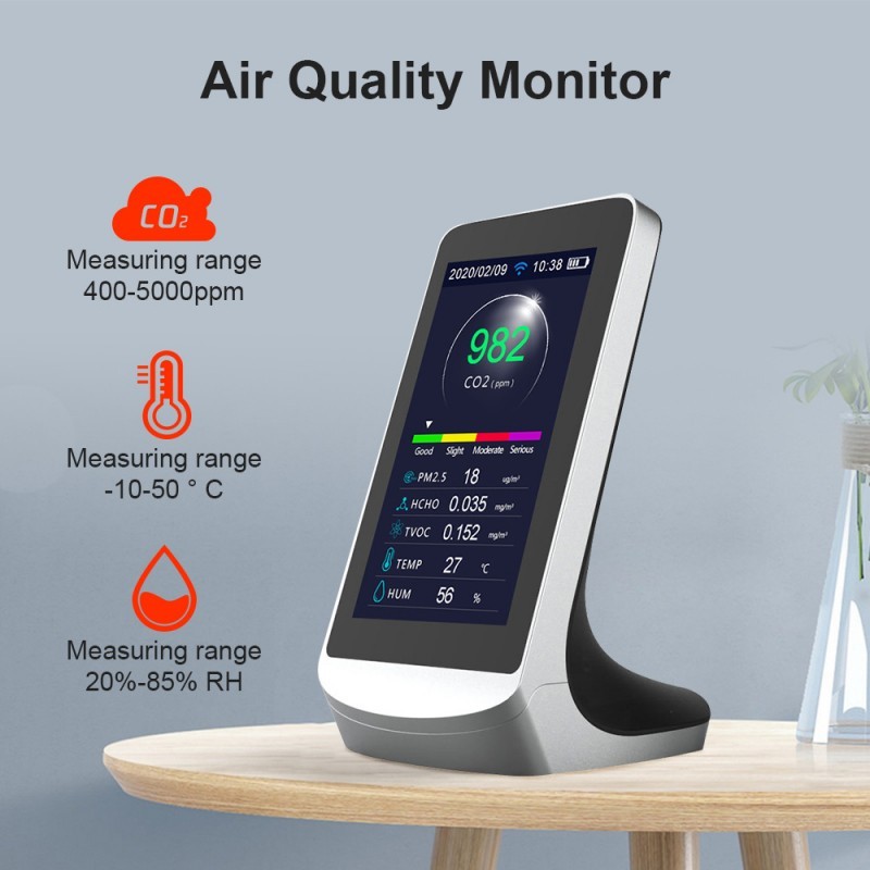 New Arrivals Tuya WiFi Smart Air Quality Detector | PM2.5 CO2 HCHO TVOC Monitor with LCD Screen and Temperature Humidity Display